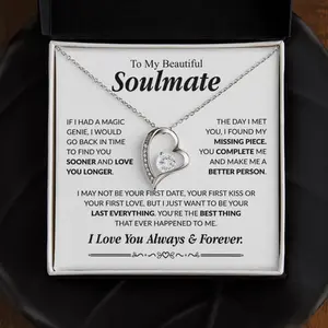 To My Soulmate Necklace, Anniversary Gift for Her, Birthday Christmas Gifts for Wife, Gifts for Girlfriend, Couples Necklace, Gifts for Her