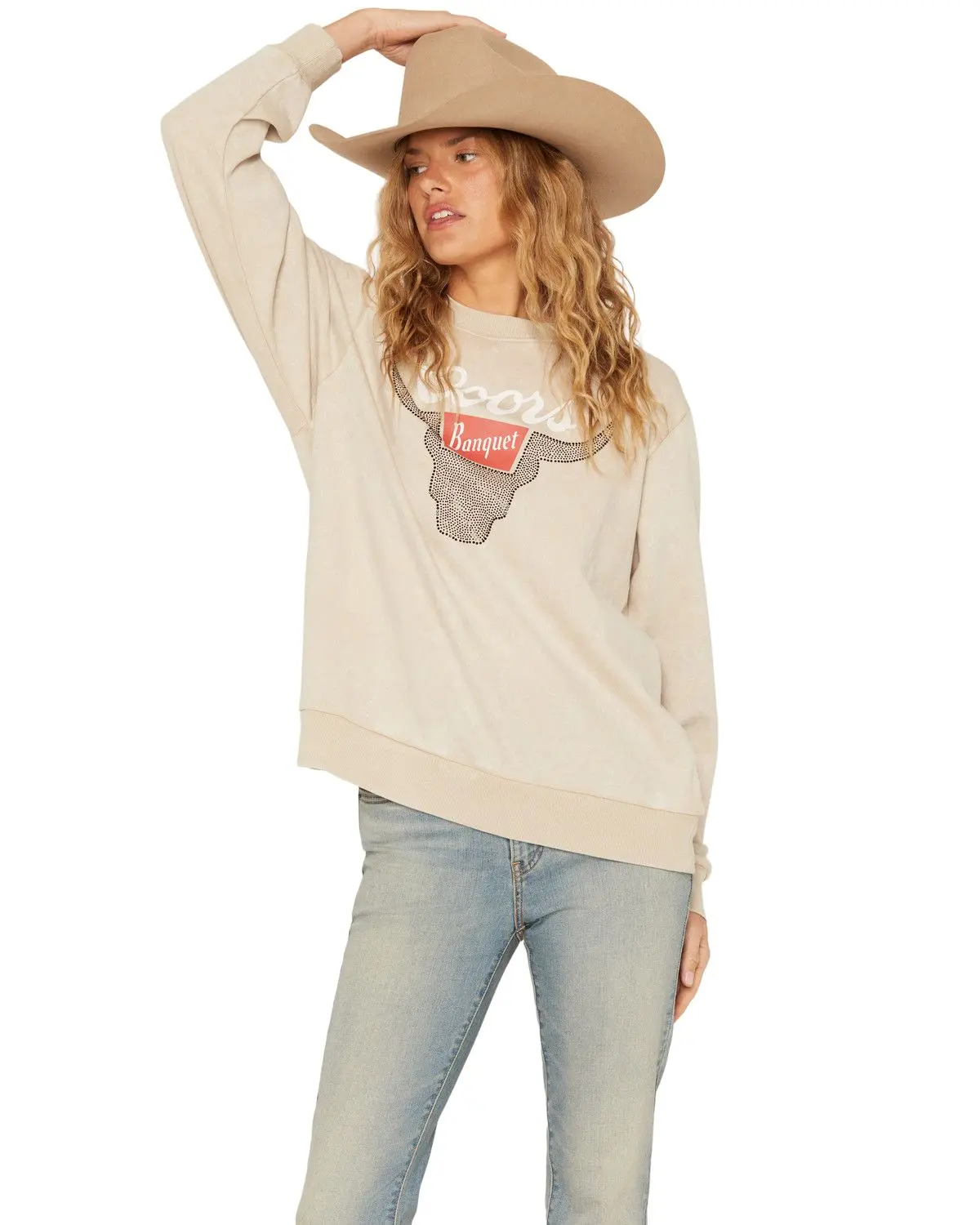 Coors Women's Women'S Rhinestone Steer Head Crew Neck Sweatshirt - Bb2-047-898
