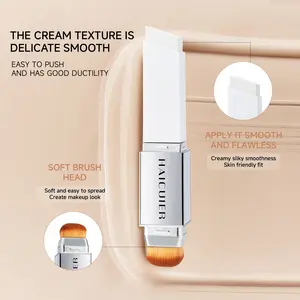 Two-In-One Color Changing Foundation Stick Concealer Cosmetic with Brush Head, Lightweight Hydrating Formula, Natural Makeup, No Powder Needed