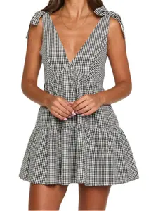 Plaid Checkered Strap Mini Dress, Elegant Sleeveless Bodycon Dress, Short Summer Party Dress, Women's Fashion Clothing, Womenswear
