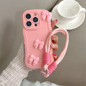 Bow Phone Case with Lanyard, Full Coverage Lens Protector, Soft Skin-Friendly Design for iPhone Series, Fits iPhone 14 Pro Max, Accessories