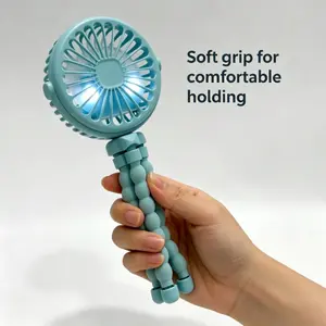 1pc 360° Rotatable Octopus Fan, USB Rechargeable Handheld Portable Fan with Flexible Tripod Stand, Soft Grip Handle, 3-Speed Quiet Fan for Stroller, Desk, Camping, Car Headrest