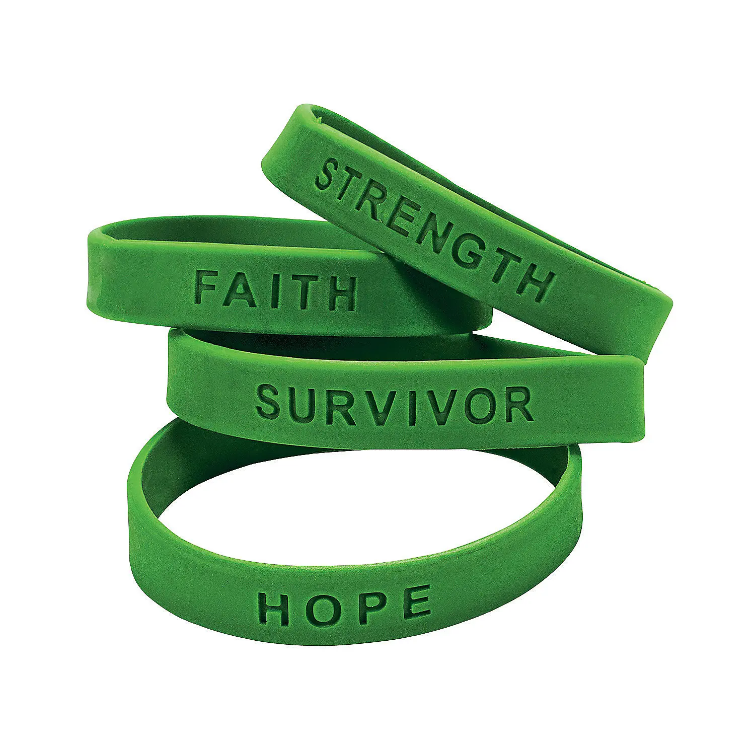 Unisex Green Imprinted Awareness Rubber Bracelets (24-Piece, 7.25 in) with Faith, Hope, Survivor & Love Texts - Faith Bracelet for Awareness Events, Fundraisers, Year-Round Wear