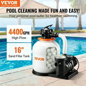 VEVOR Pool Filter Pump, 16 in Sand Filter Pump for Above Ground Pool, 1 HP 4400 GPH, Swimming Pool Filter System with Timer, 6X Faster Filtration with Filter Balls Installed, Leak-Resistant, Ready to Use Out of Box