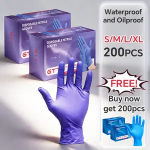 [BUY 2 GET 2 FREE] GTT 400Pcs Disposable Nitrile Examine Gloves Purple Blue Powder-Free Latex-Free Food Preparation Gloves, Anti-Tear Thickened Pure Nitrile Gloves For Mechanic, Tattoo, Cleaning, Cooking, Kitchen Dishwashing