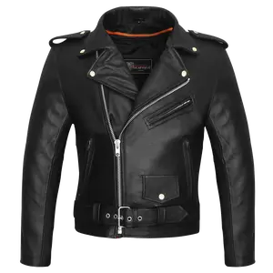 Vance Classic Police Style Black Leather Motorcycle Jacket with Quilted Liner
