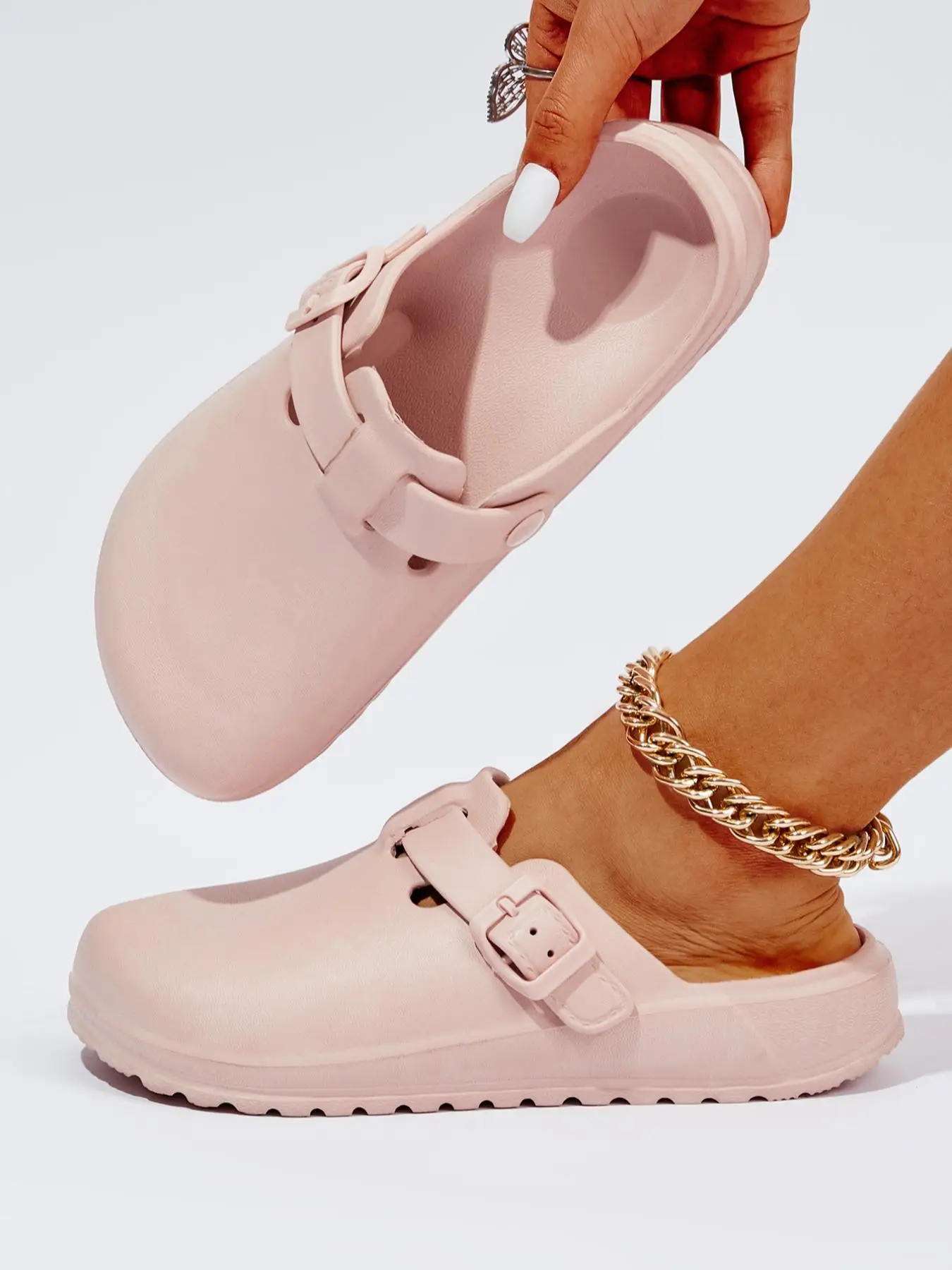 Casual Solid Color Buckle Design Clogs, Shoes for Summer 2024, Summer Must Haves Footwear, Soft Cushioned Slippers, Back To School Walking Shoes for W