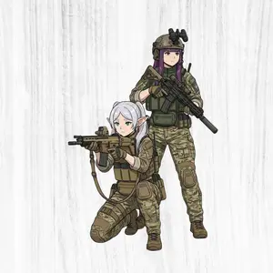 Tactical Frieren x Fern Duo Sticker, Anime Military Girls, Rifles Ready, Action Pose – Car, Laptop & Gear Decor