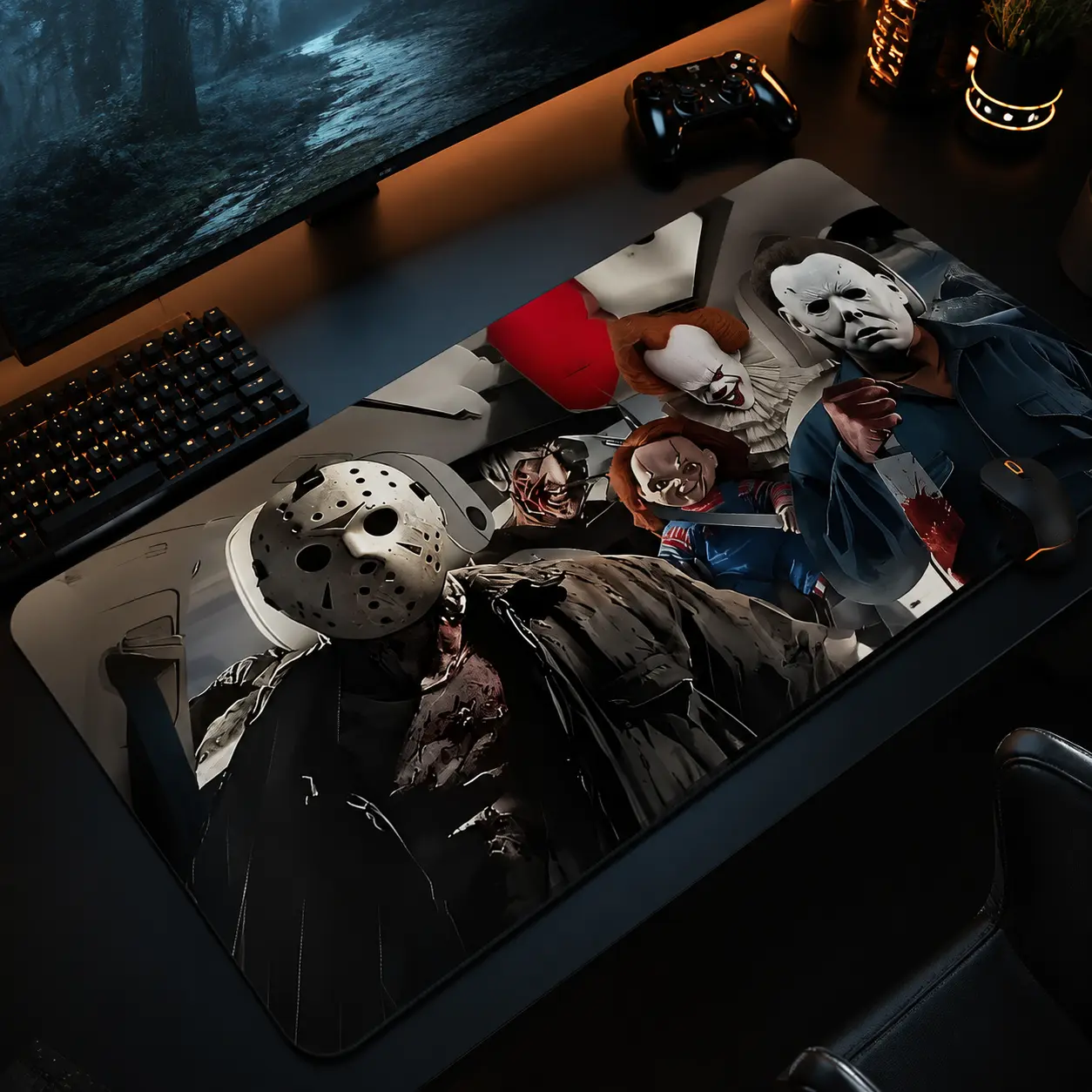 Horror Dark Style Gaming Desk Mat, Gaming Mouse Pad, Computer Mouse Pad, Gaming Mousepad, Desktop Decoration Protection Pad, Rubber Non-Slip Lock Edge Multi-Sized Pad, Suitable For Gaming Work Home, Ideal Gift For Family And Friends