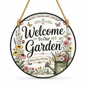 Floral Garden Acrylic Hanging Wall Plaque, Round Welcome Sign with Watering Can Artwork for Porch, Patio, Sunroom or Entryway, Decor,home decor wall art,modern wall decor ideas,farmhouse wall decor,rustic home decoration