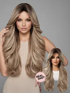 24-Inch Long Curly Wig for Women, Heat-Resistant Material, Highlights, Comfortable Fit, French Elegant Butterfly Cut, Daily Wear