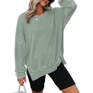 Dokotoo Womens Oversized Waffle Knit Crewneck Sweatshirts Long Sleeve Side Slits Casual Pullover Sweatshirt Tops