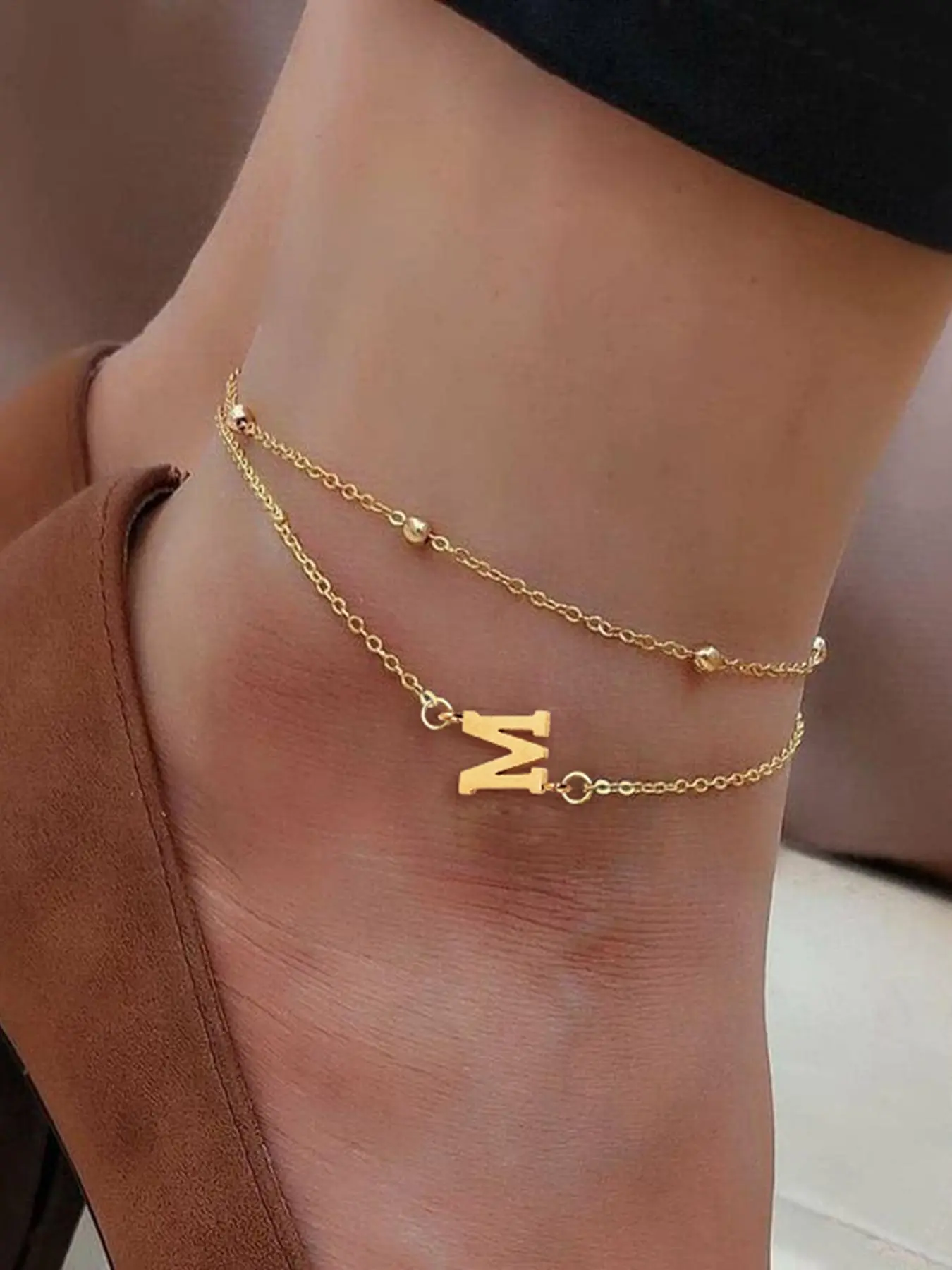 Initials Anklet, Fashionable Layered Chain Anklet for Women & Girls, Fashion Jewelry for Party, Daily Clothing Decor, Trendy All-match & Exquisite Jewelry for Birthday Gift, Dainty Layered Anklet