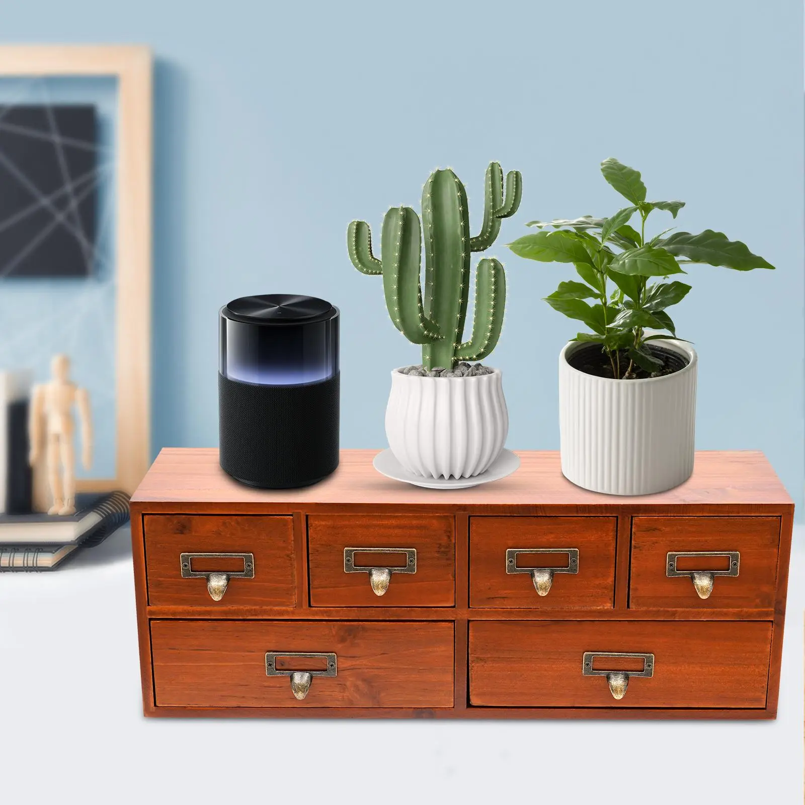 Apothecary Drawers Wooden Storage Box with 6 Drawers Vintage Wooden Drawers Wood Desktop Organizer with Drawers Countertop Drawers Father Son High School Graduation Gift