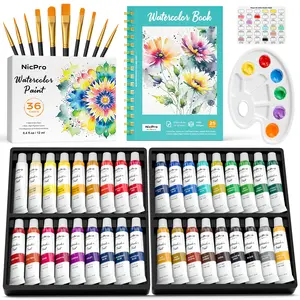 Nicpro Watercolor Paint Set for Adults & Kids, 36 Colors Watercolor Tube Set (12ml,0.4oz) with10 Paint Brushes, 25-Sheet Watercolor Paper Book, Palette, Water Color Painting Supplies for Artists Beginners Gift