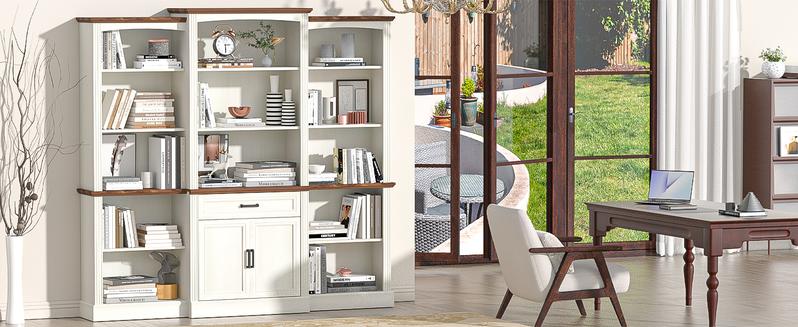 Spurgehom 5-Tier Open Bookcase, 70 Inches Tall. Features Adjustable Shelves and a Farmhouse Style Design. A Freestanding Display Storage Cabinet with Large Capacity for Living Room or Home Office