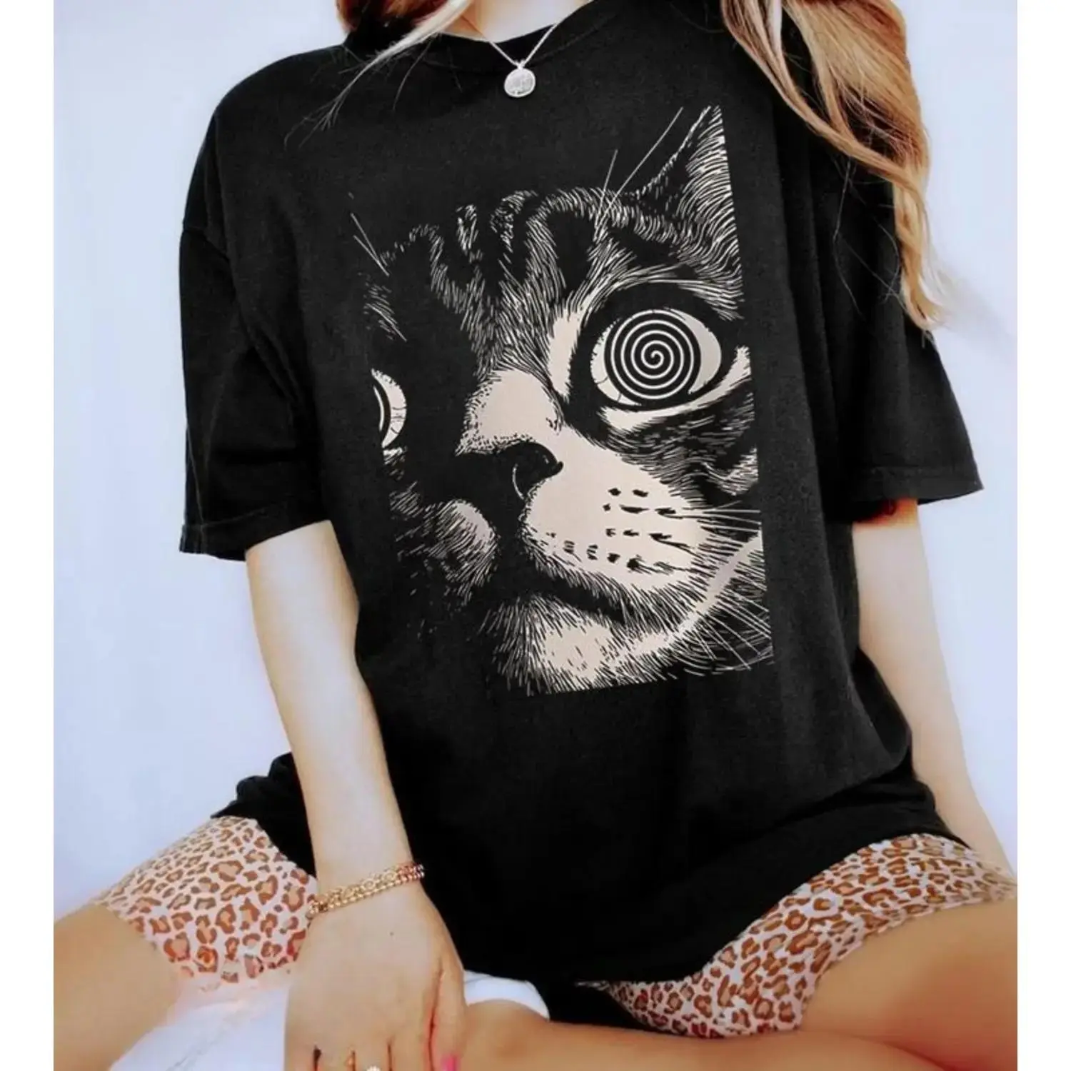Psychadelic Cat TShirt Trippy Style Gothic Alternative Clothing Dark Aesthetic Fashion Crust Punk Grunge