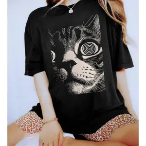 Psychadelic Cat TShirt Trippy Style Gothic Alternative Clothing Dark Aesthetic Fashion Crust Punk Grunge