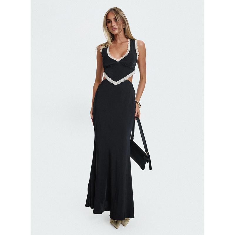 Keila Lace Trim Maxi Dress Black / Cream