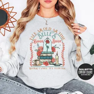 Retro Princess Belle Book Shop Shirt Tale As Old As Time Tee Beauty And The Beast WDW Sweatshirt TDINI
