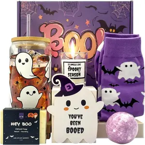 Halloween decoration, Boo Basket Stuffers for Women, Halloween Gifts for Women, Cute Halloween Boo Basket for Teens, Girls, Her Sister, Friend, Adults with Spooky Glass Cups, Halloween Socks, Bath Bomb, Soap, Fun Halloween Gift Basket, Halloween Décor