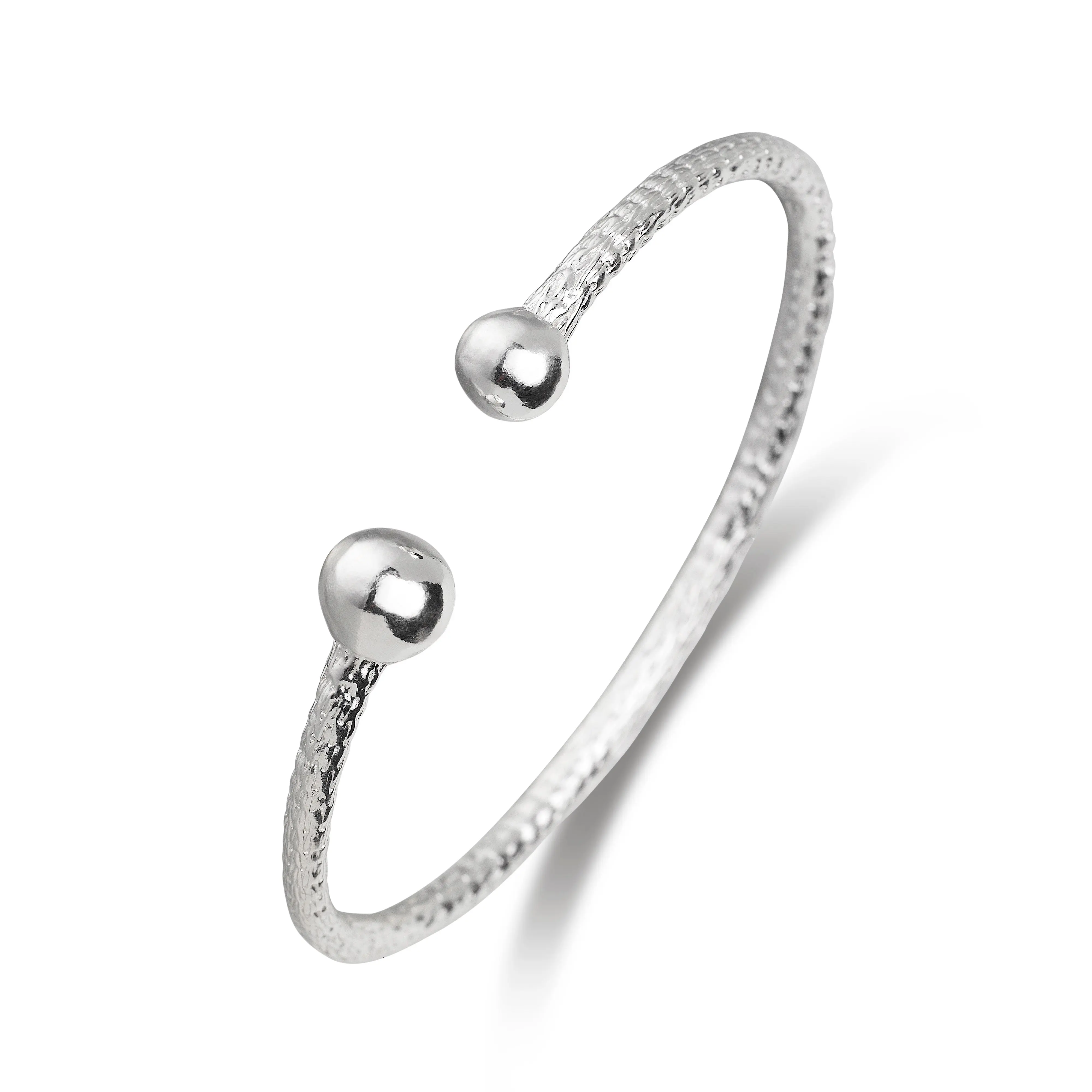 BETTER JEWELRY .925 Sterling Silver Handmade Craft Asymmetric Balls Bangle for Adults, 1 Piece Silver Bracelet Accessory