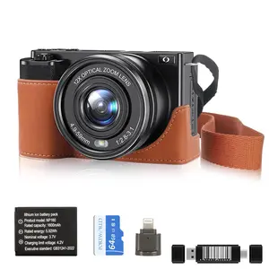 4K Dual Lens Videocamera, 2.4inch Screen Compact Digital Camera, Autofocus 64 Megapixel Vlogging Camera, 12X Optical Zoom, with 64G Memory Card,Black）