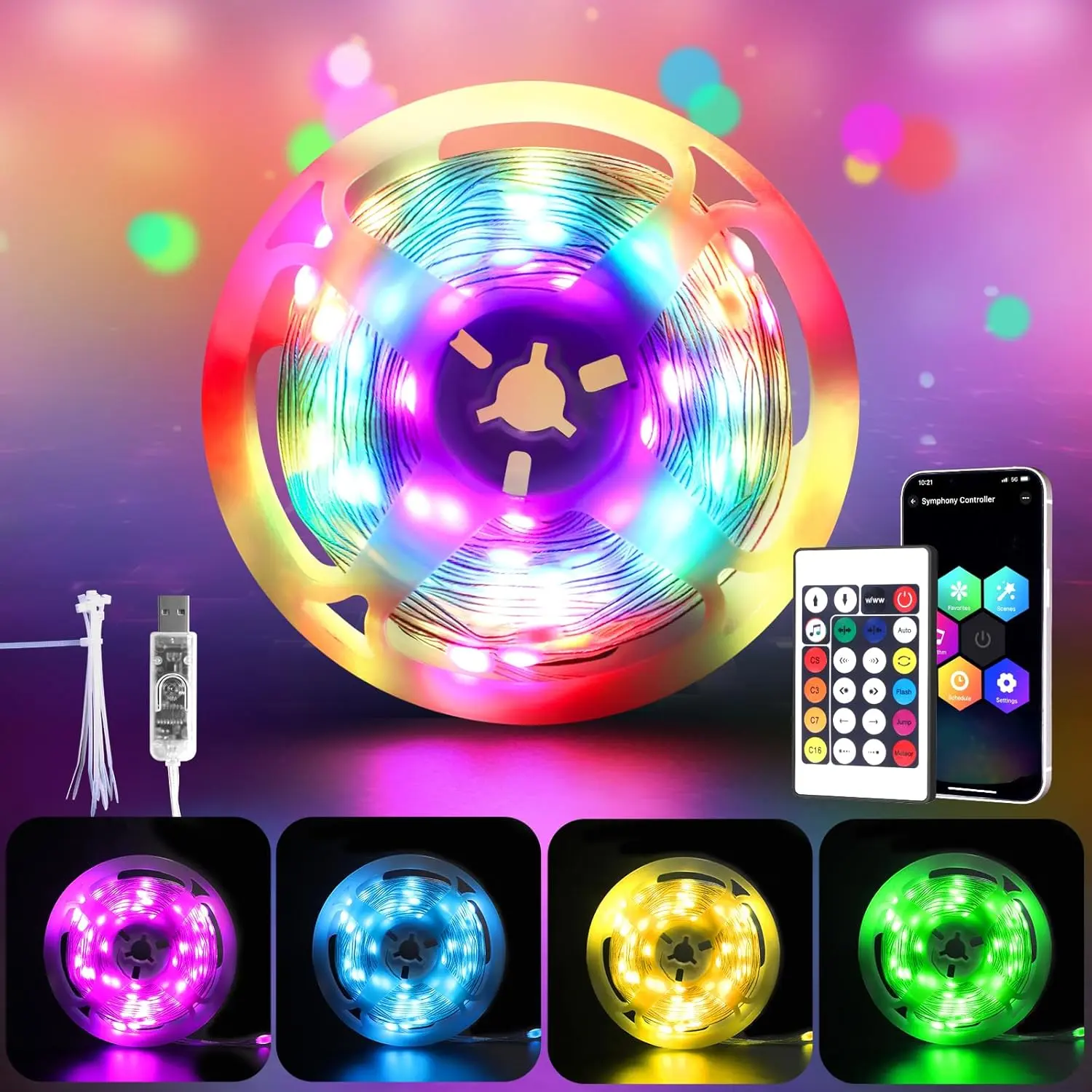 HELESIN 10M Bluetooth LED Strip, RGB LED Strip Music Lights, With APP ...