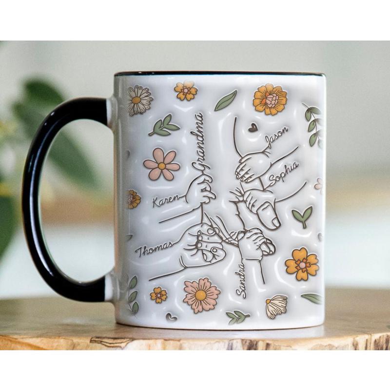 Personalized [SEND CUSTOM VIA MESSENGER] Nana Holding Kids' Hands 3D Insulated Mug, Holding Kid Hands Mom Mimi Mug, Mug For Gigi Mom, Custom Kid Names Hand Mug, Nana Mug