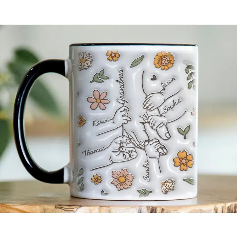 Personalized [SEND CUSTOM VIA MESSENGER] Nana Holding Kids' Hands 3D Insulated Mug, Holding Kid Hands Mom Mimi Mug, Mug For Gigi Mom, Custom Kid Names Hand Mug, Nana Mug