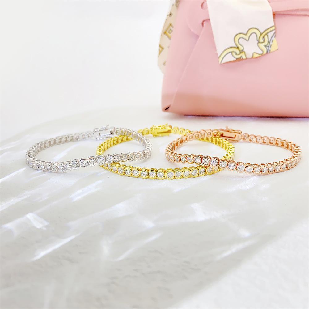 2/3mm  Certified Moissanite Tennis Bracelet for Women 925 Sterling Silver Round Bubble Bezel Setting Diamond Bracelets Bangle