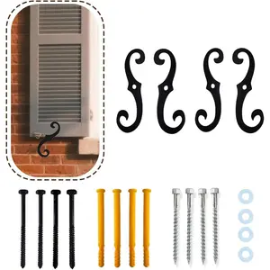 4 Pcs 6.5" Black S Shaped Shutter Fasteners Shutter Dogs, Decorative Window Shutter Hardware for Exterior Outdoor Shutters