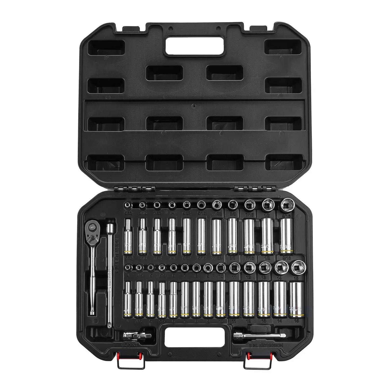 BLACK CANYON  53 Piece 1/4 in Premium Cr-V Steel Drive Socket Set,6-Point Metric/SAE, Chrome Finish with 90-Tooth Ratchet, Extensions & Impact-Resistant Case - High-Torque for Precision Work，Auto Repair