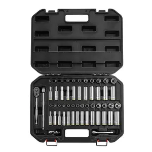 BLACK CANYON 1/4 in Drive Socket Set 53 Piece, 6-Point Metric/SAE, Premium Cr-V Steel Chrome Finish with 90-Tooth Ratchet, Extensions & Impact-Resistant Case - High-Torque for Precision Work，Auto Repair
