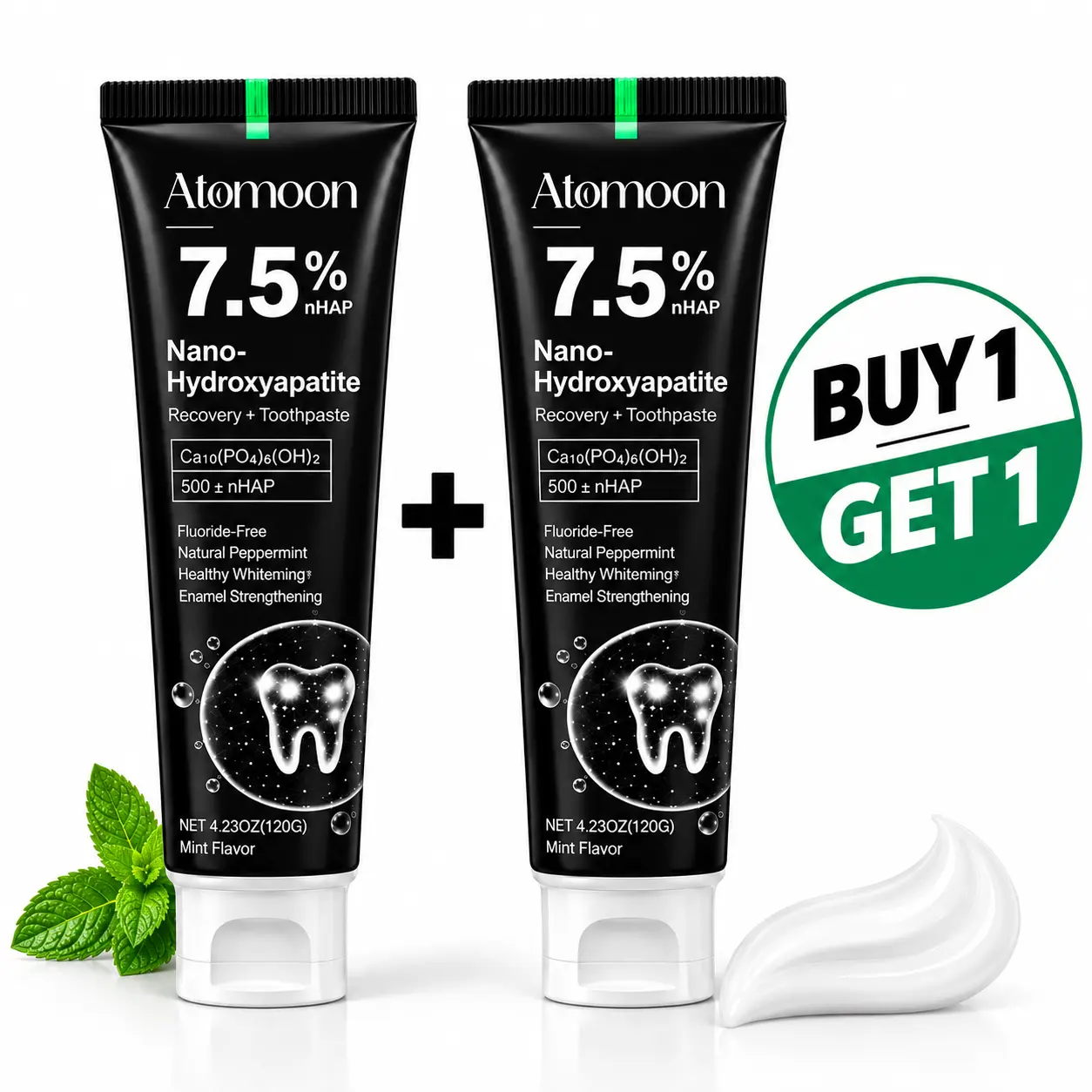 Buy one, get one 7.5% Nano Hydroxyapatite Toothpaste, No Fluoride, Mint Flavor, Enamel Repair & Strengthening, Sensitive Teeth Care, Natural Oral Whitening