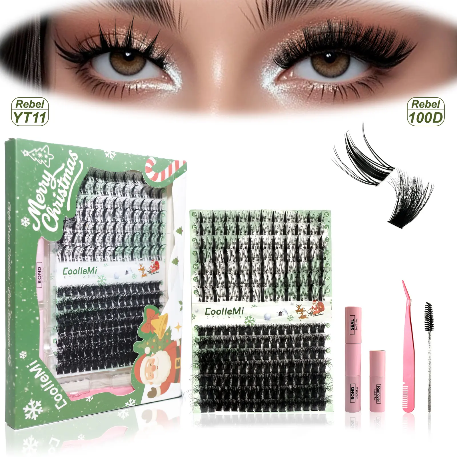 DIY Lash Extension Kit with 189PCS Fluffy D Curl Individual Lashes, Wispy Cat Eye Styling Clusters for Youth, 10-16mm Mixed Lengths with Bond & Seal, Waterproof Lash Clusters, Plastic