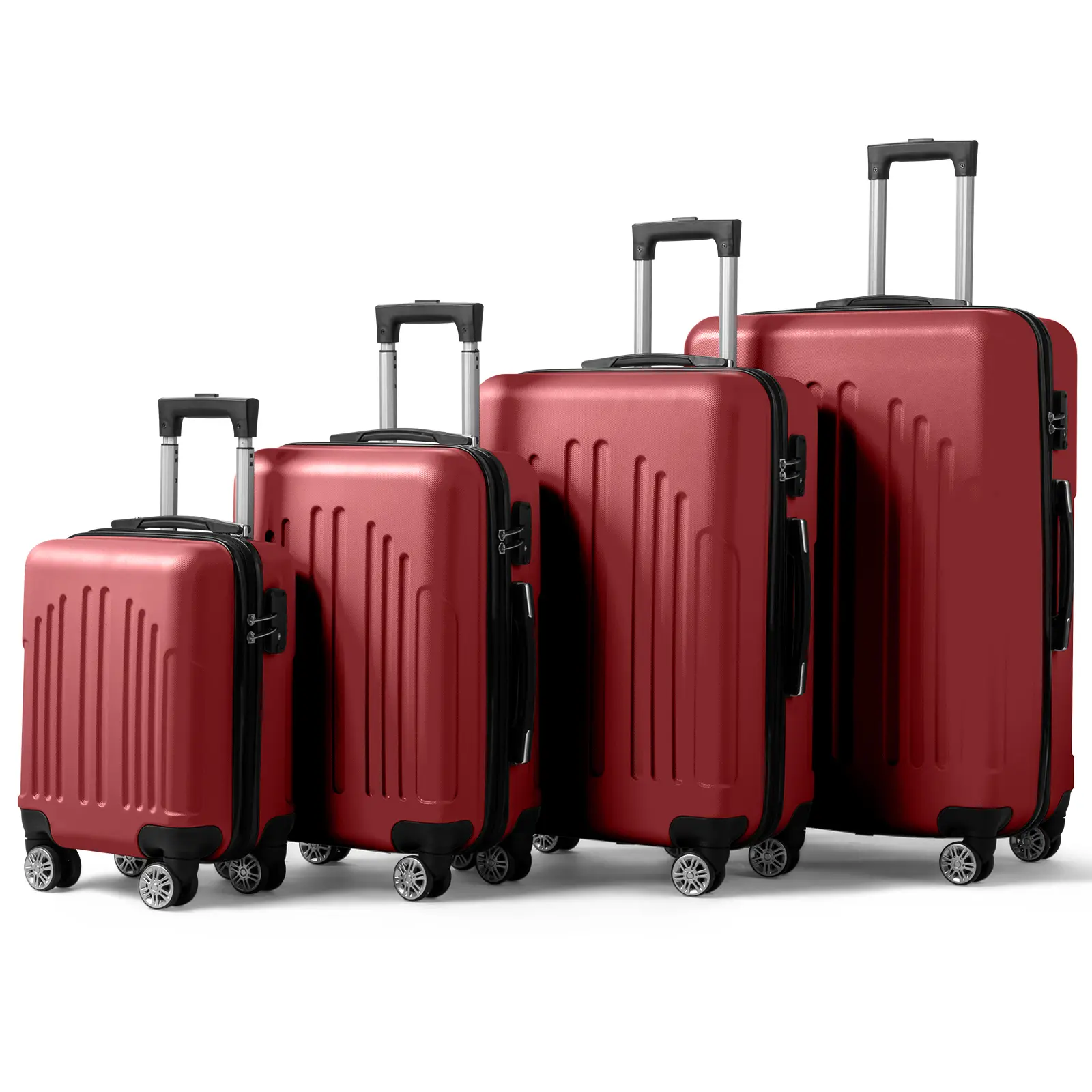 4-Piece Red Hardshell Luggage Set - Retro Vertical Stripes ABS Multi-Size Carry-On Travel Set Checked Luggage (16/20/24/28-Inch) with 360 Spinner Wheels, TSA Lock, Adjustable Height Trolley Handles, Synthetic, 11Kg, Abs+Alloy