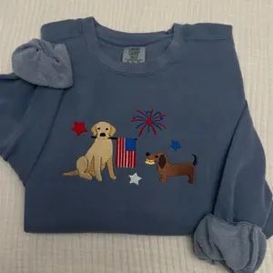 USA doggies embroidered Fourth of July comfort colors SWEATSHIRT