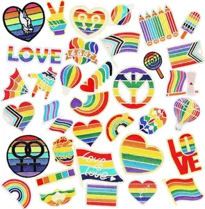 36pcs LGBT Iron on Patches Pride Day Embroidered Sew Applique LGBTQ Repair Patch Rainbow Heart Flag DIY Crafts for Clothing Jacket Jeans Pants Dress Backpack Hat Decorations Gift