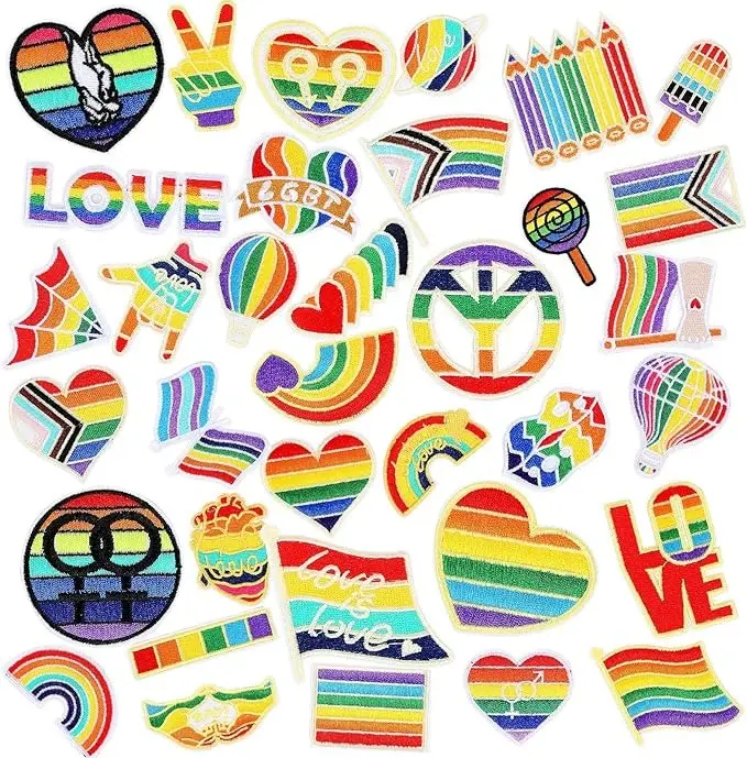 36pcs LGBT Iron on Patches Pride Day Embroidered Sew Applique LGBTQ Repair Patch Rainbow Heart Flag DIY Crafts for Clothing Jacket Jeans Pants Dress Backpack Hat Decorations Gift