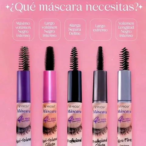 Prosa Voluminous Lengthening Mascara - Choose 1 of 10 Shades, Maxi-Volumen Micro-Fibras, Professional Silicone Wand, Waterproof Café, 4-in-1 Formula, Natural Oils, Weather Resistant, Flawless, Easy Eye Makeup, Lash Care, Lazy Girl Cosmetic, Multi-Pack