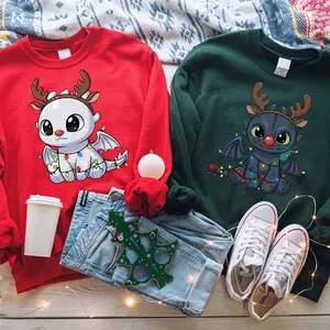 Cute Matching Couple Sweathirt, Christmas Cartoon Couple Shirt, Couple Toothless - Light Fury Sweatshirt, Valentine's Gifts, Train Your Dragon Shirt Xmas Gifts 7Q2