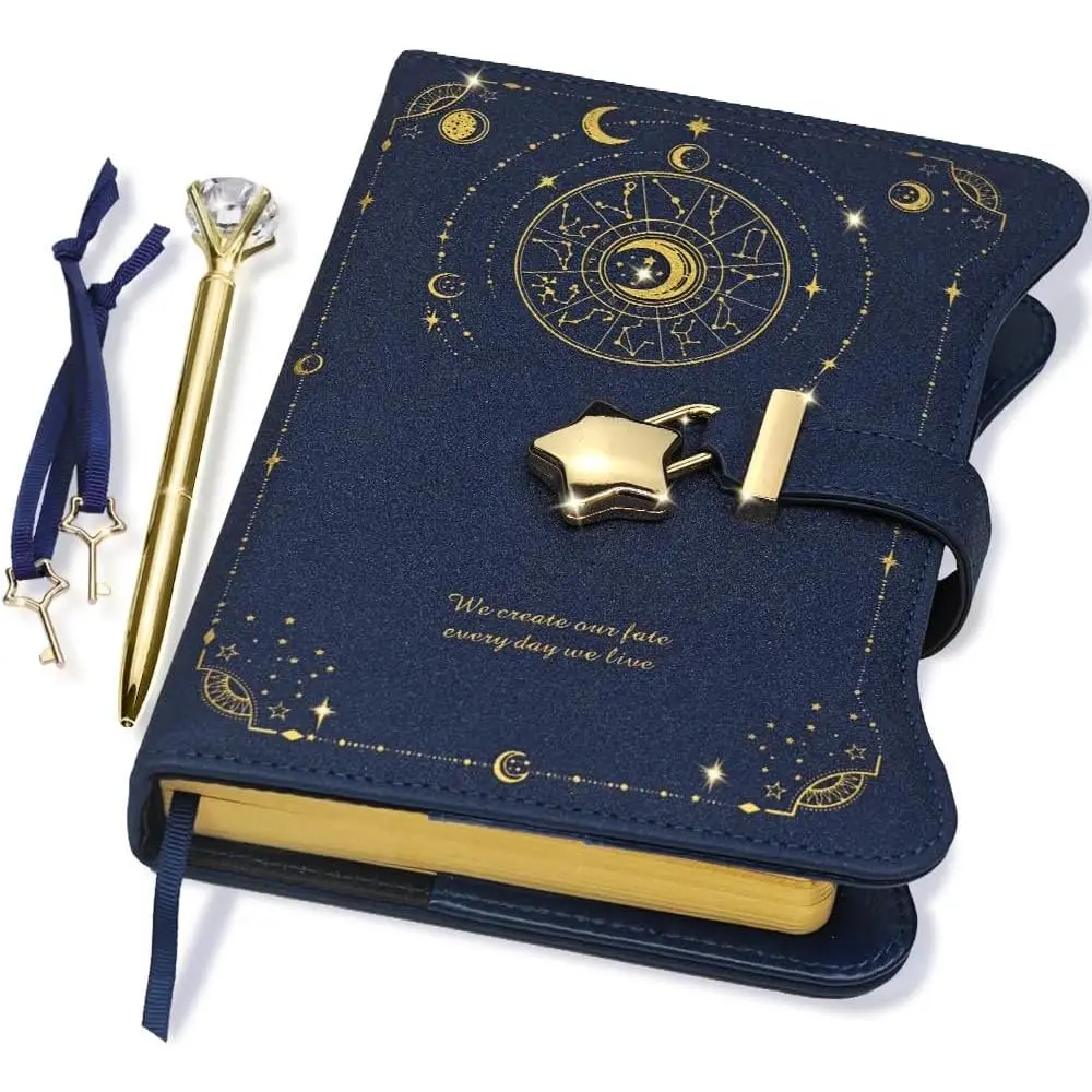 Diary with Lock and  for Girls  Ideas, 360  Pages Journal for Women, B6 Refillable Notebook for Writing with Pen and Bookmark (Astro Blue)
