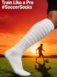 Scrunch Football Socks, Extra Long Anti-Slip Padded Sport Socks for Men & Boys, No Blister & Stay Up Knee High Athletic Socks for Soccer Training