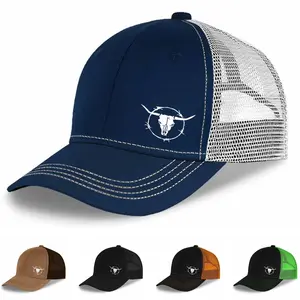 Longhorn Bull Skull Western Trucker Hat for Men Women, Classic Barbed Wire Cowboy Baseball Cap, Adjustable Mesh Back Snapback Hat for Outdoor Sports, Running, Hiking, Casual Wear
