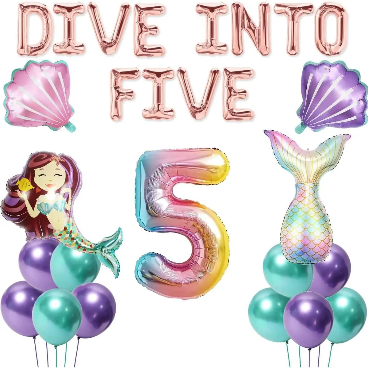 Dive Into Five 5th Birthday Balloon Banner for Under the Sea  Theme Birthday Party Girls'  5th Birthday Party Decorations