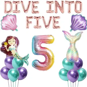 Dive Into Five 5th Birthday Balloon Banner for Under the Sea  Theme Birthday Party Girls'  5th Birthday Party Decorations