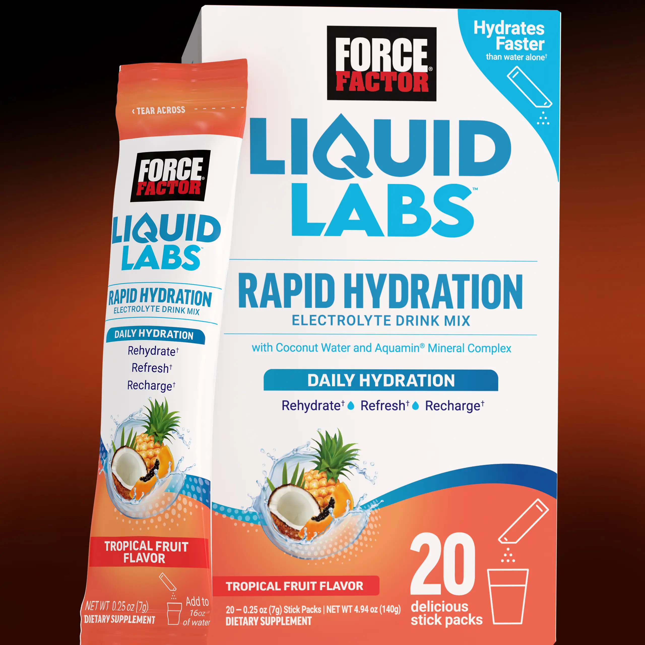 Force Factor Liquid Labs Electrolytes Powder Packets, Tropical Fruit, Hydration...