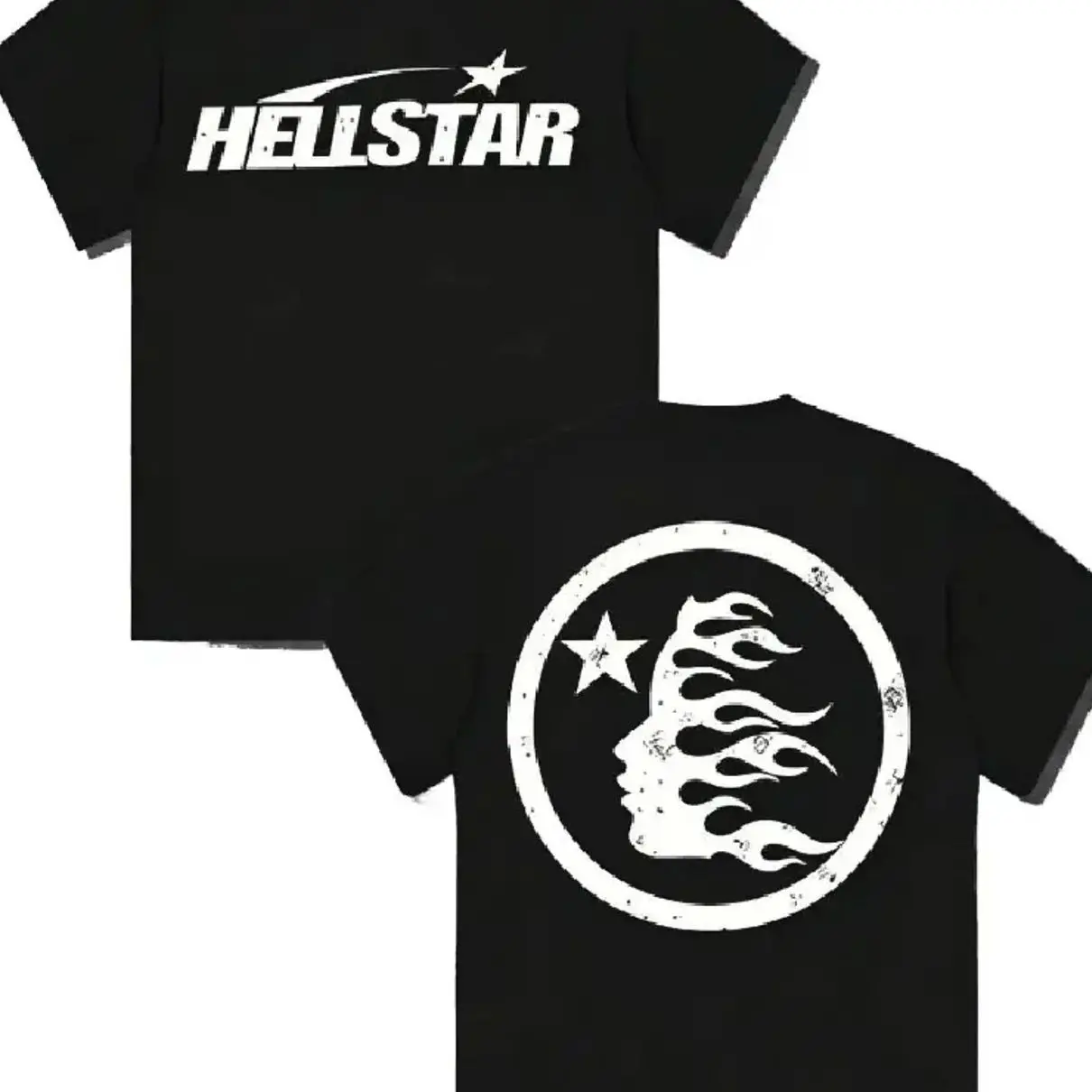 TLXT Hell-Star Pattern Double-Sided Graphic Tee Fashion Shirt – Vintage Y2K Urban Streetwear T-Shirt for Men & Women, Oversized Casual Festival Outfit Apparel, Soft Breathable Spring Summer Fashion Gift for Streetwear & Festival Lovers Z5P