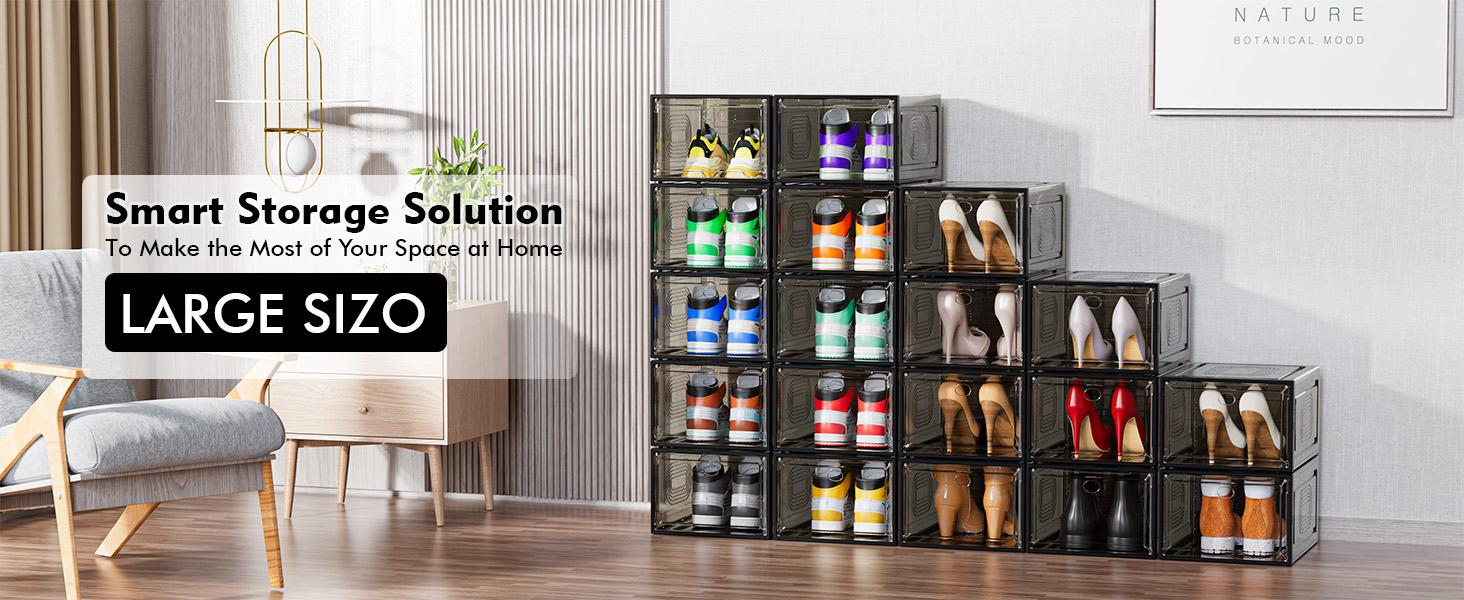 7CODE 20-Packs Shoe Box Storage Set Transparent Shoe Organizer Thickened Magnetic Acrylic Simple Hard Plastic Thickened Flip-Top Lid